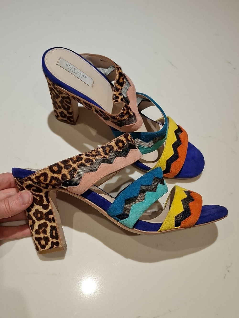 Cole Haan Genuine Leather Rainbow/Leopard Print & Mesh Sandals (Size US 8.5)